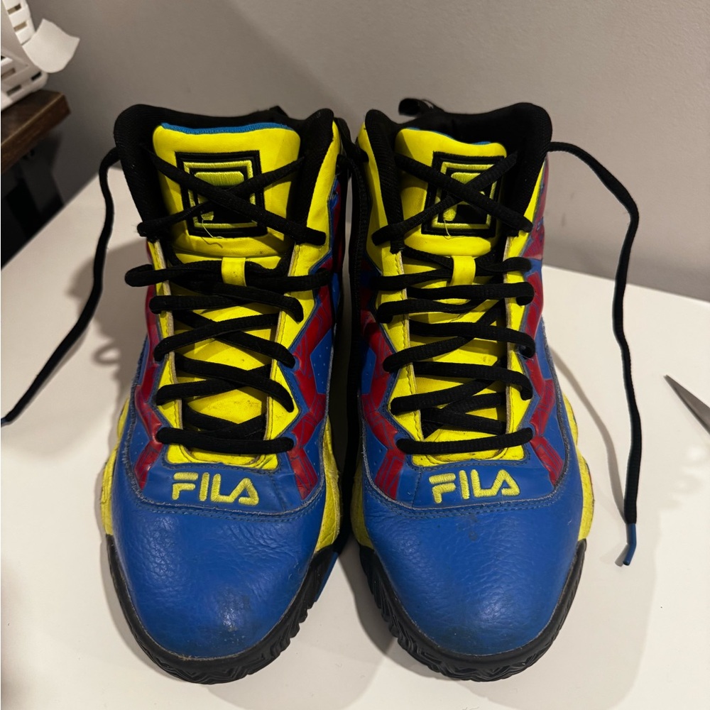 Fila Multicolor High Top Sneakers Blue Yellow Red Athletic Shoes Lace-Up